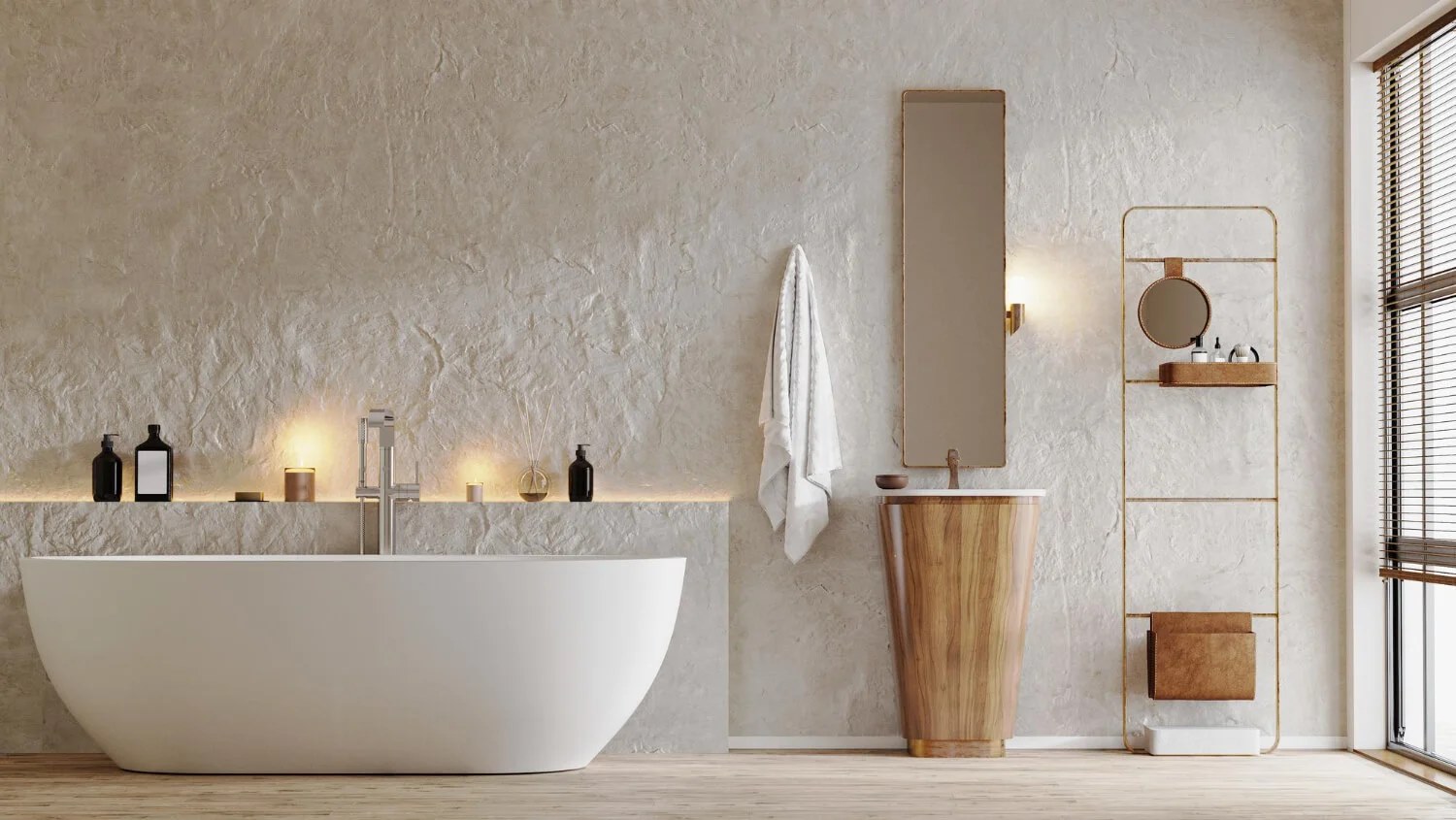 Modern bathroom remodel with a freestanding soaking tub